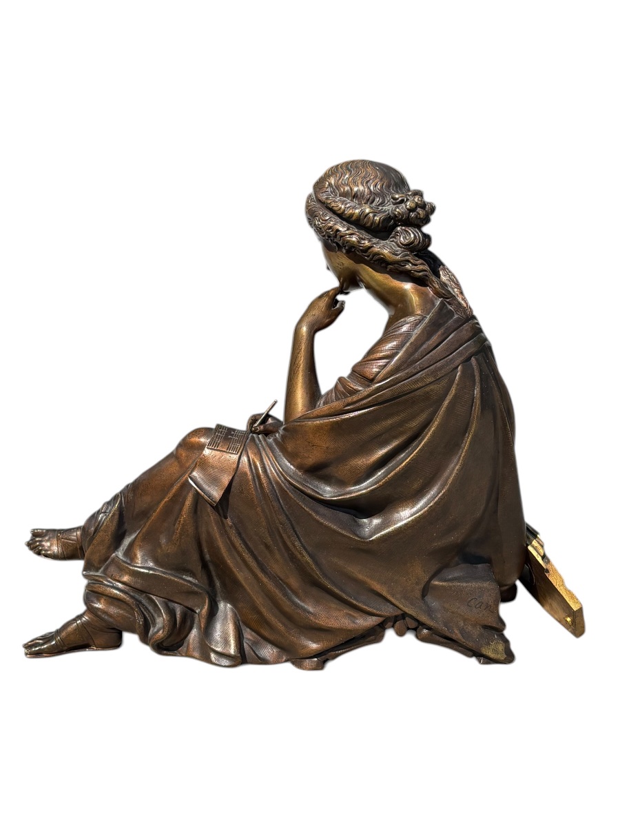 Bronze Sculpture By François Moreau Woman With Harp-photo-2