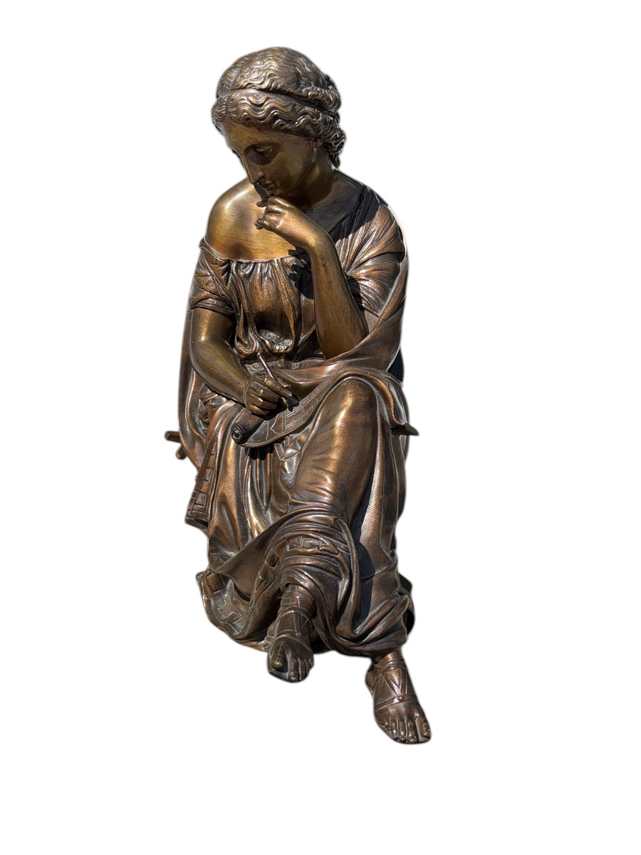 Bronze Sculpture By François Moreau Woman With Harp-photo-3