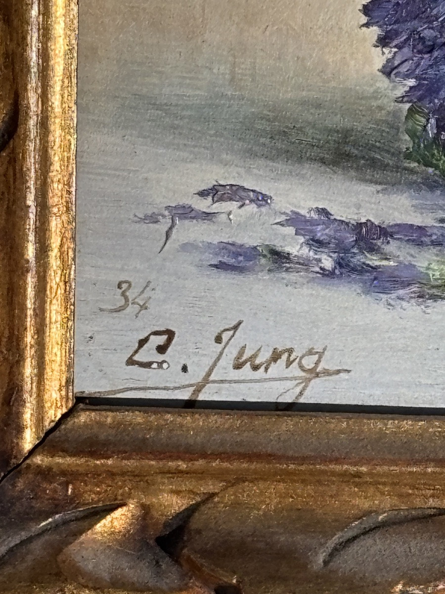 Painting Flowers By Charles Frédéric Jung (1865-1936)-photo-3