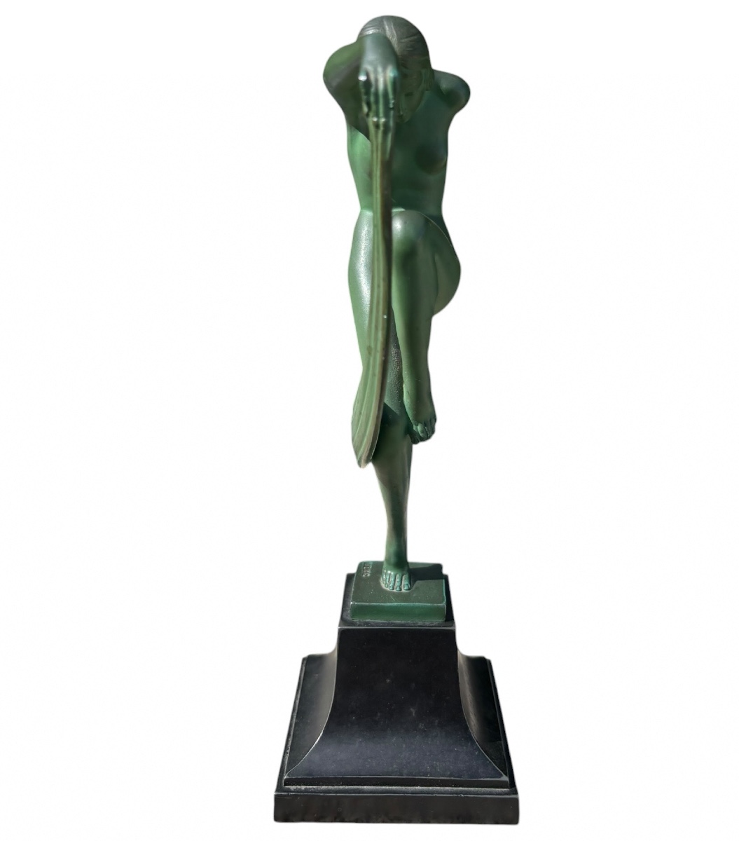 Dancer With Drapery, Signed Denis, In Spelter On A Marble Base-photo-4