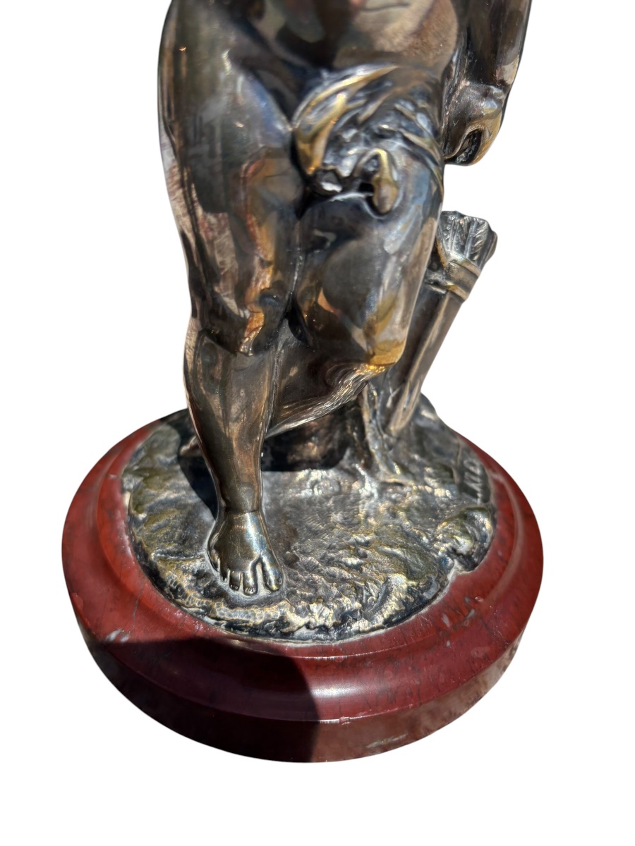 Pair Of Silver-plated Bronze Figures Of Two Children By Louis Kley ( 1833 - 1911 )-photo-7