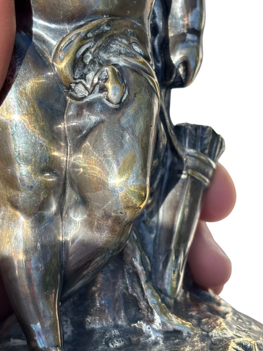 Pair Of Silver-plated Bronze Figures Of Two Children By Louis Kley ( 1833 - 1911 )-photo-8
