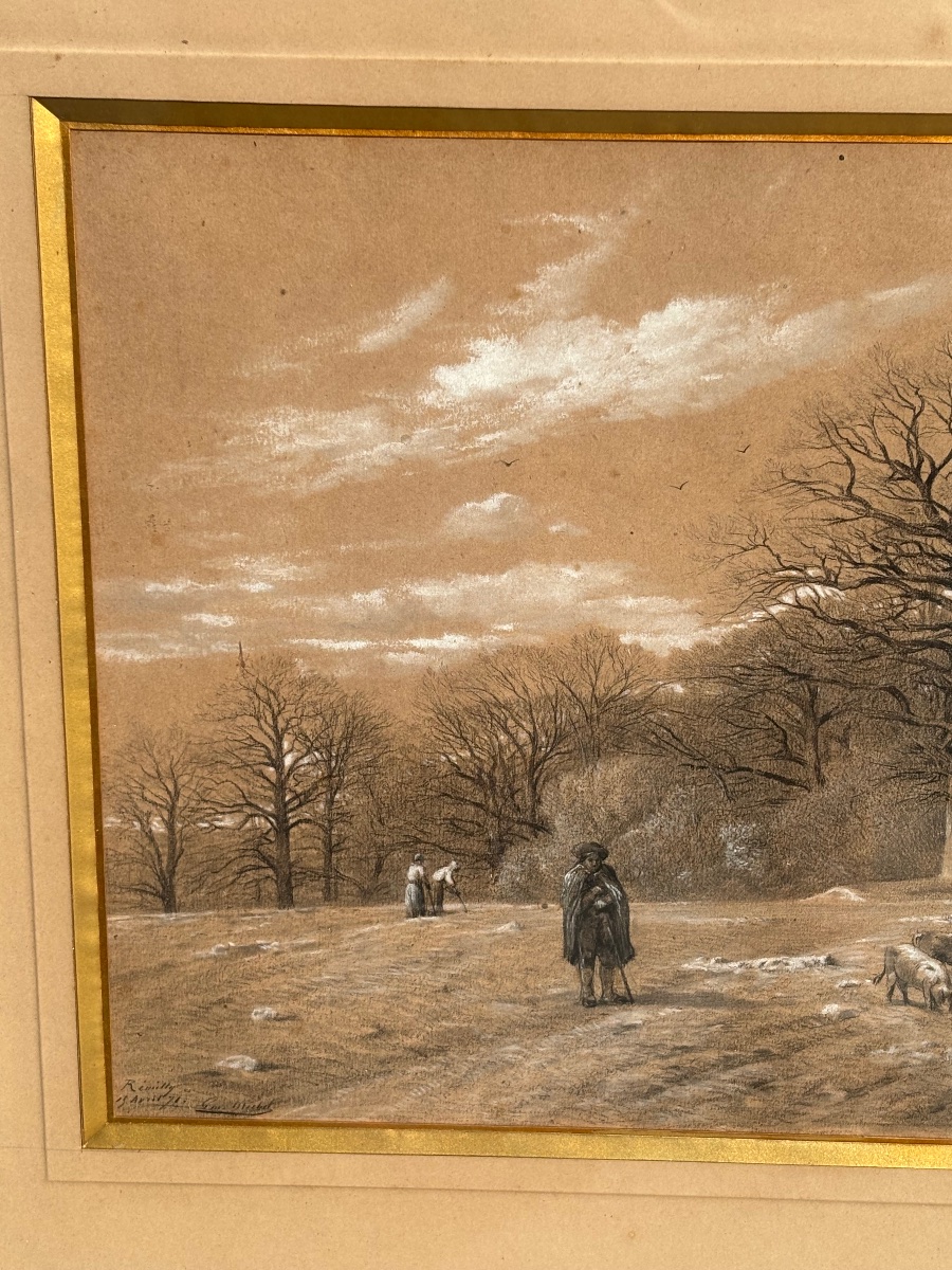 Large Drawing By François émile Michel (1828–1909) -photo-4