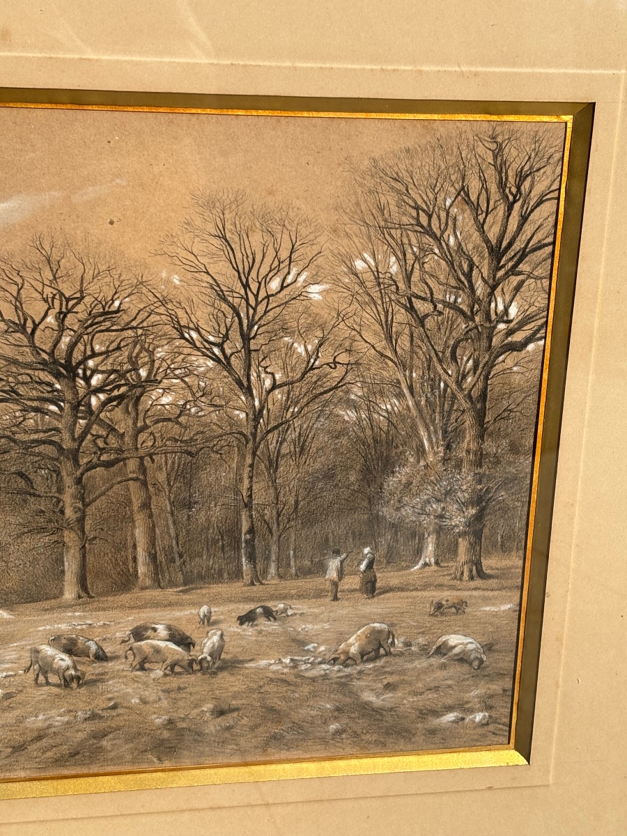 Large Drawing By François émile Michel (1828–1909) -photo-2