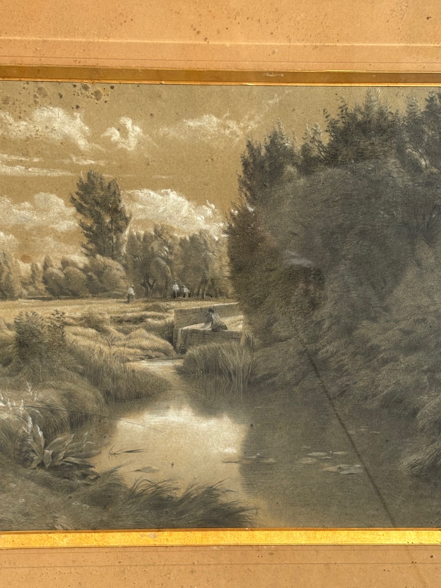 Drawing By émile François Michel: Figures By The Water’s Edge-photo-4