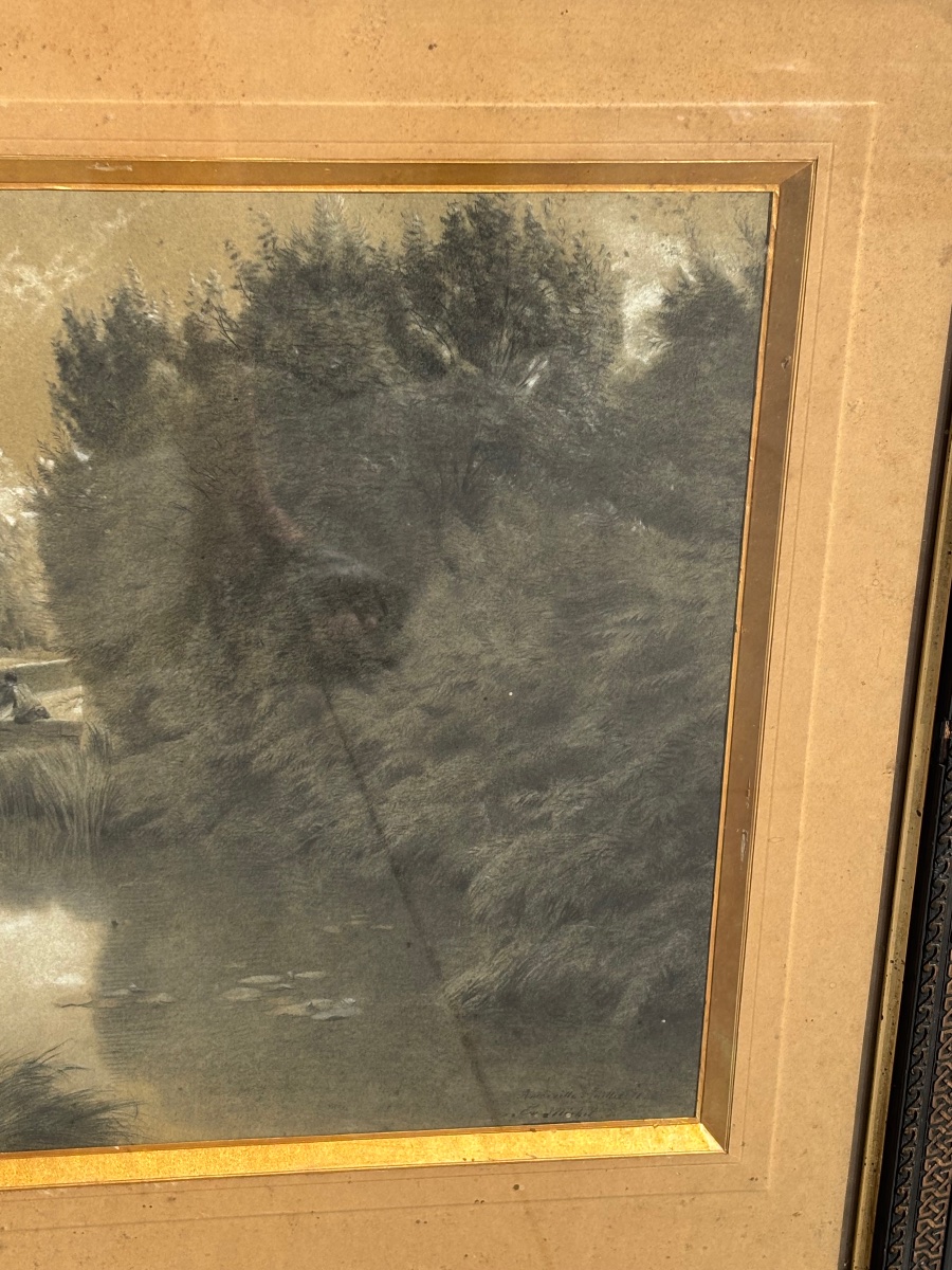 Drawing By émile François Michel: Figures By The Water’s Edge-photo-1