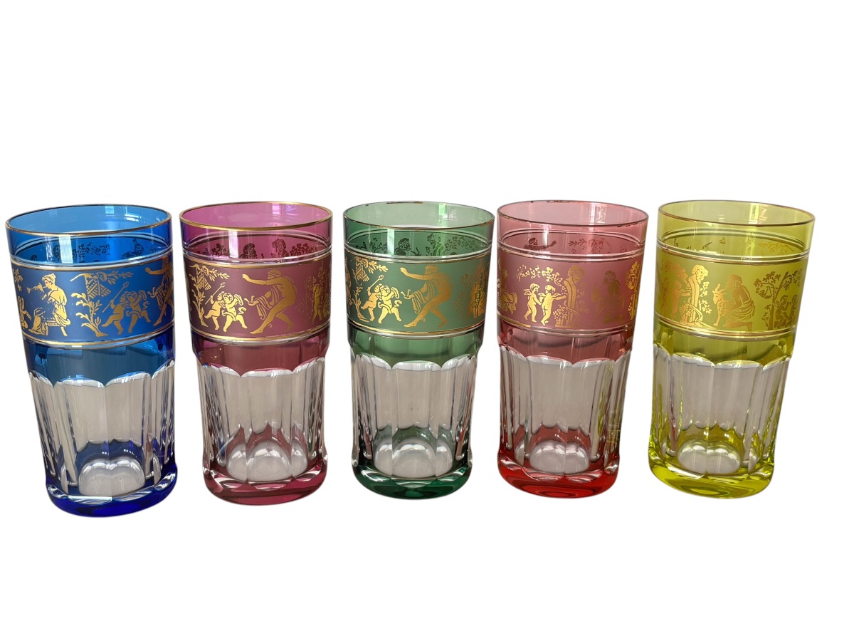 Set Of 5 Val Saint Lambert Crystal Glasses In Renaissance Style; Height: 13.8 Cm; Mouth Diameter: 7 Cm  