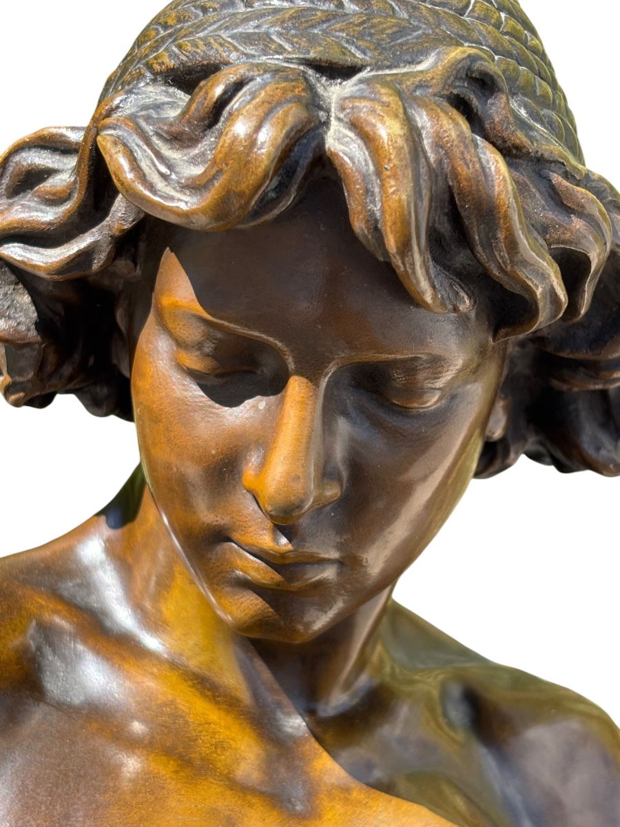 "the Birdcatcher" Bronze Signed By Jean-louis Grégoire, 68 Cm.-photo-3