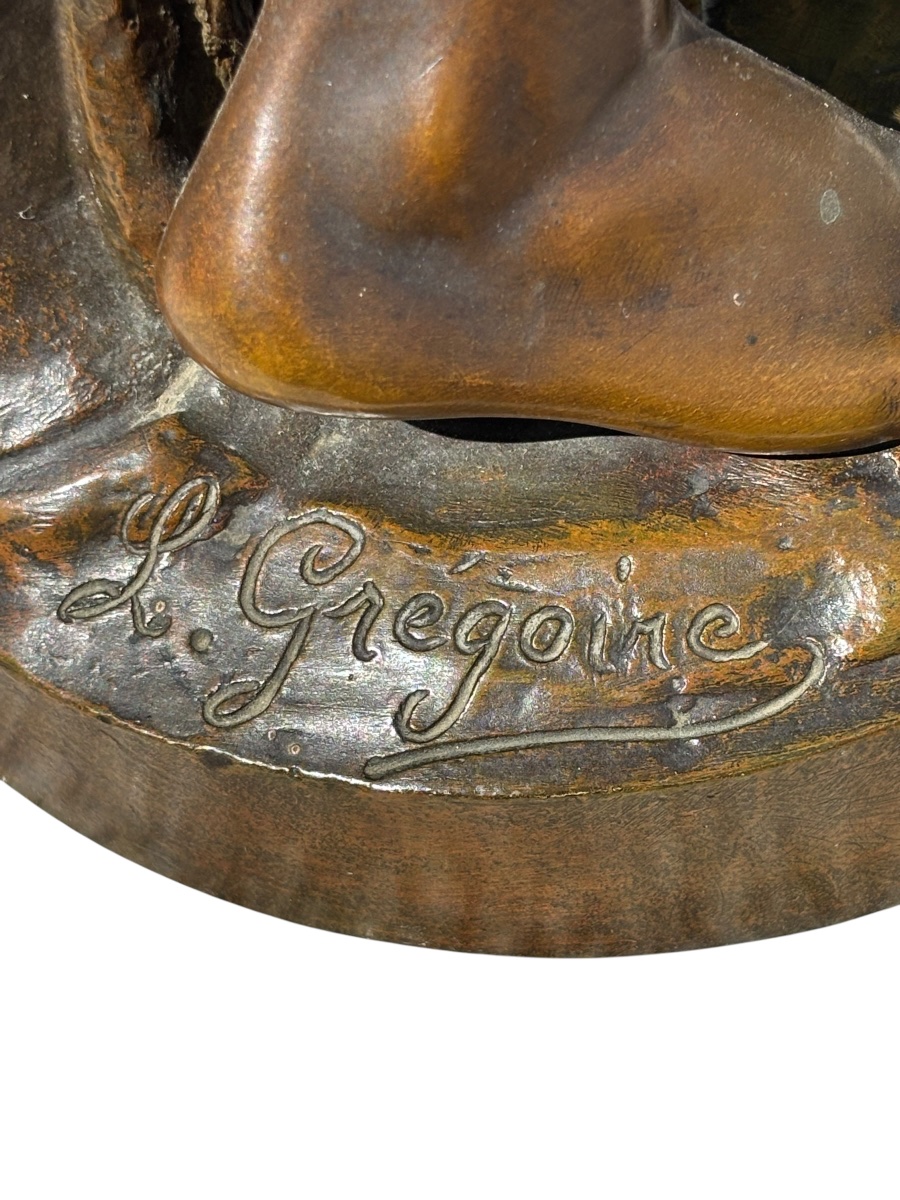 "the Birdcatcher" Bronze Signed By Jean-louis Grégoire, 68 Cm.-photo-1