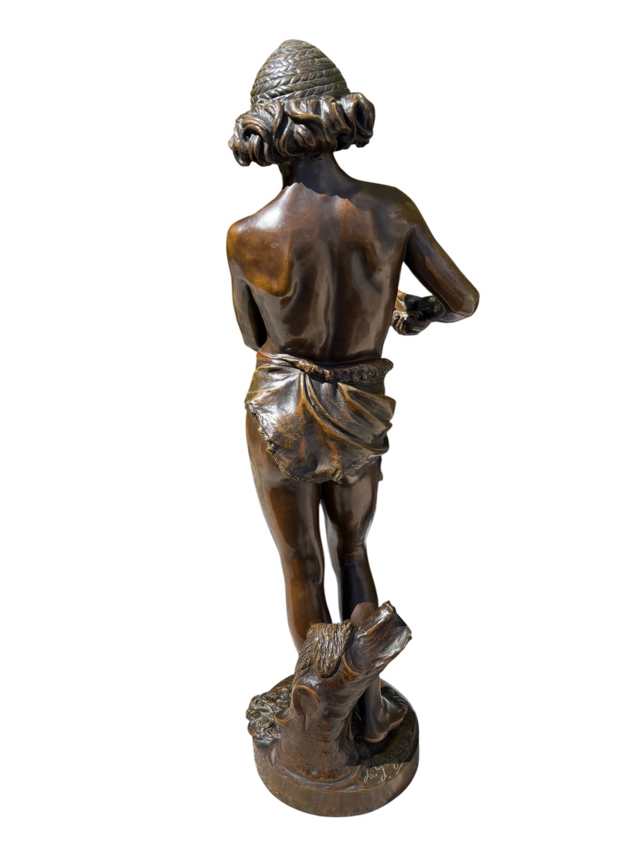 "the Birdcatcher" Bronze Signed By Jean-louis Grégoire, 68 Cm.-photo-5