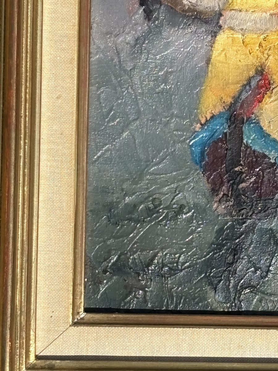 Tableau huile sur toile de Louis Toffoli Titré les flotteurs au dos-photo-3