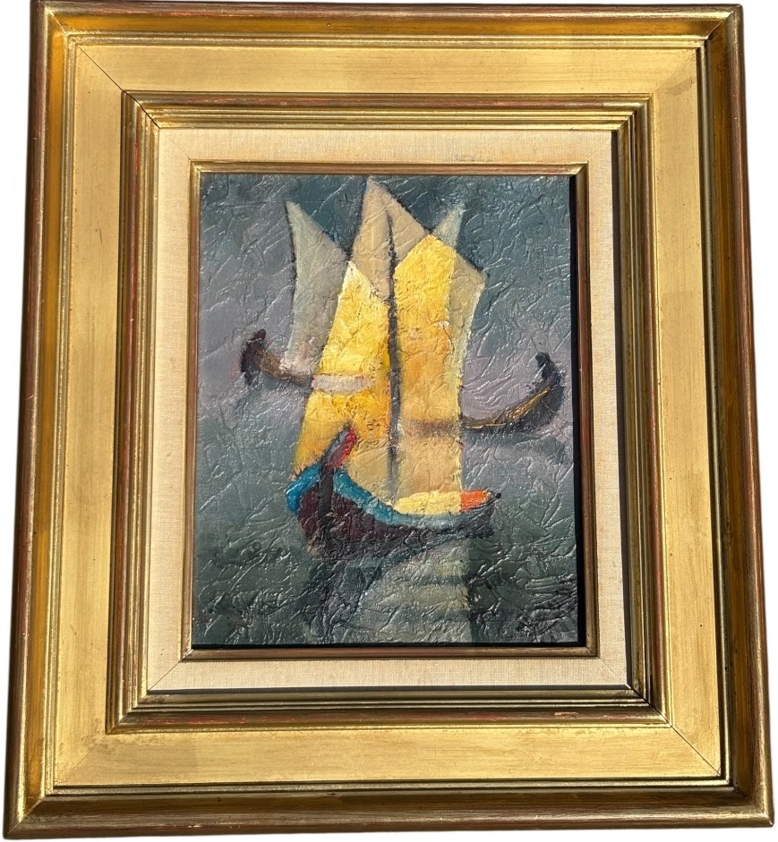 Tableau huile sur toile de Louis Toffoli Titré les flotteurs au dos