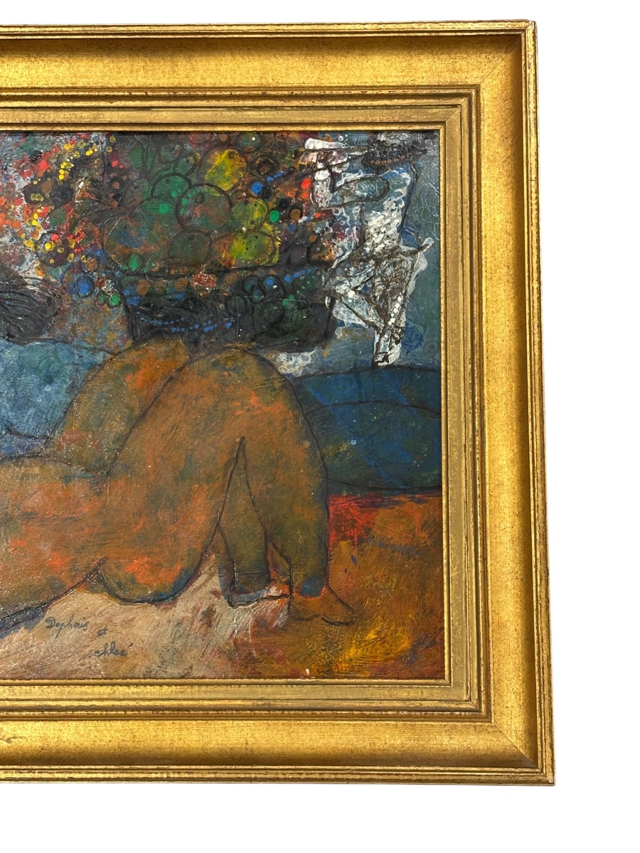 Tableau technique mixte de Théo TOBIASSE (1927-2012) titré Daphnis et Chloé et daté 1983-photo-1