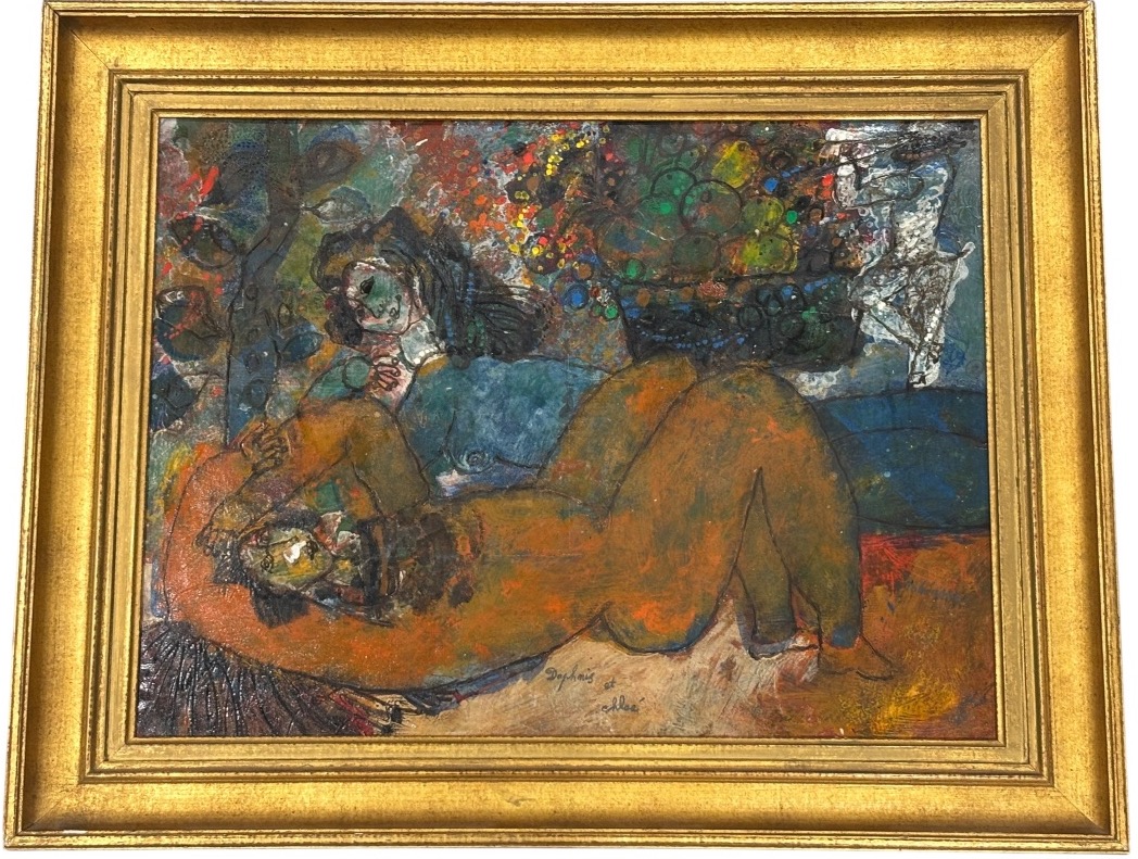 Tableau technique mixte de Théo TOBIASSE (1927-2012) titré Daphnis et Chloé et daté 1983