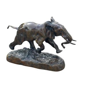 Bronze Elephant Sculpture After Antoine Louis Barye