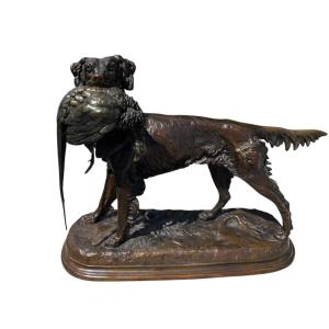 Large Bronze Sculpture Chien Setter Au Gibier Jules Moignez By La Fonderie Laugaraise