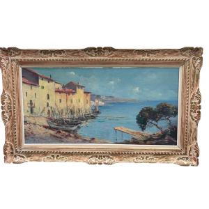 Tableau vu de port de Eugene Delestre (1862-1919)