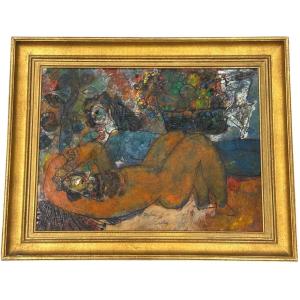 Tableau technique mixte de Théo TOBIASSE (1927-2012) titré Daphnis et Chloé et daté 1983