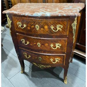 Commode  Louis XV En Marqueterie XIXe Bronzes