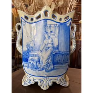 Superbe Grand Vase XIXe Faience Historié