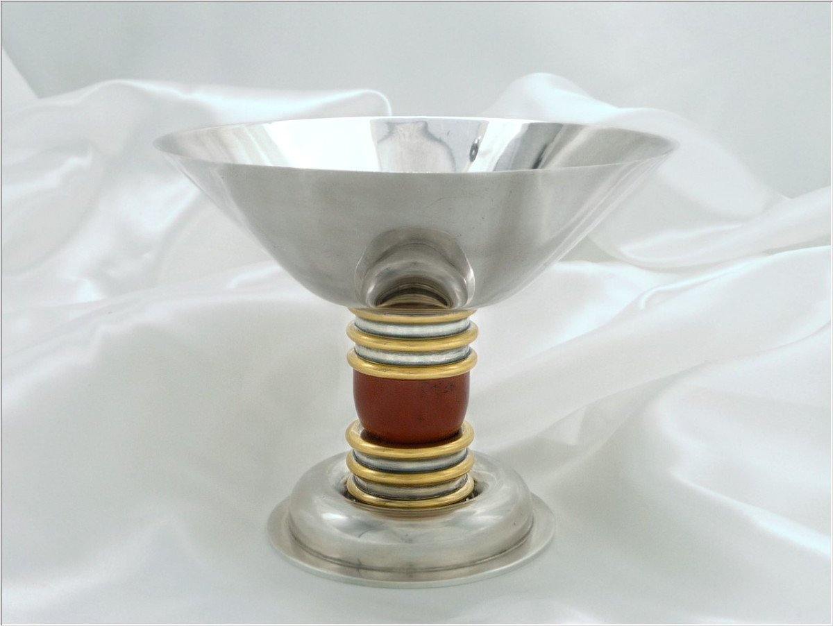 Jean-Emile Puiforcat - Coupe  Art Déco Argent Massif & Vermeil Minerve 1er Titre (950)-photo-2
