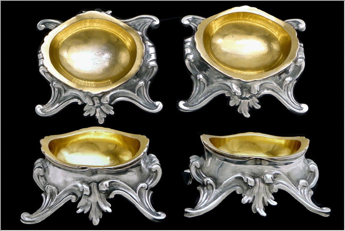 Very Rare Pair Of 18th Century Salt Shakers In Sterling Silver & Vermeil Louis XV Period-photo-3