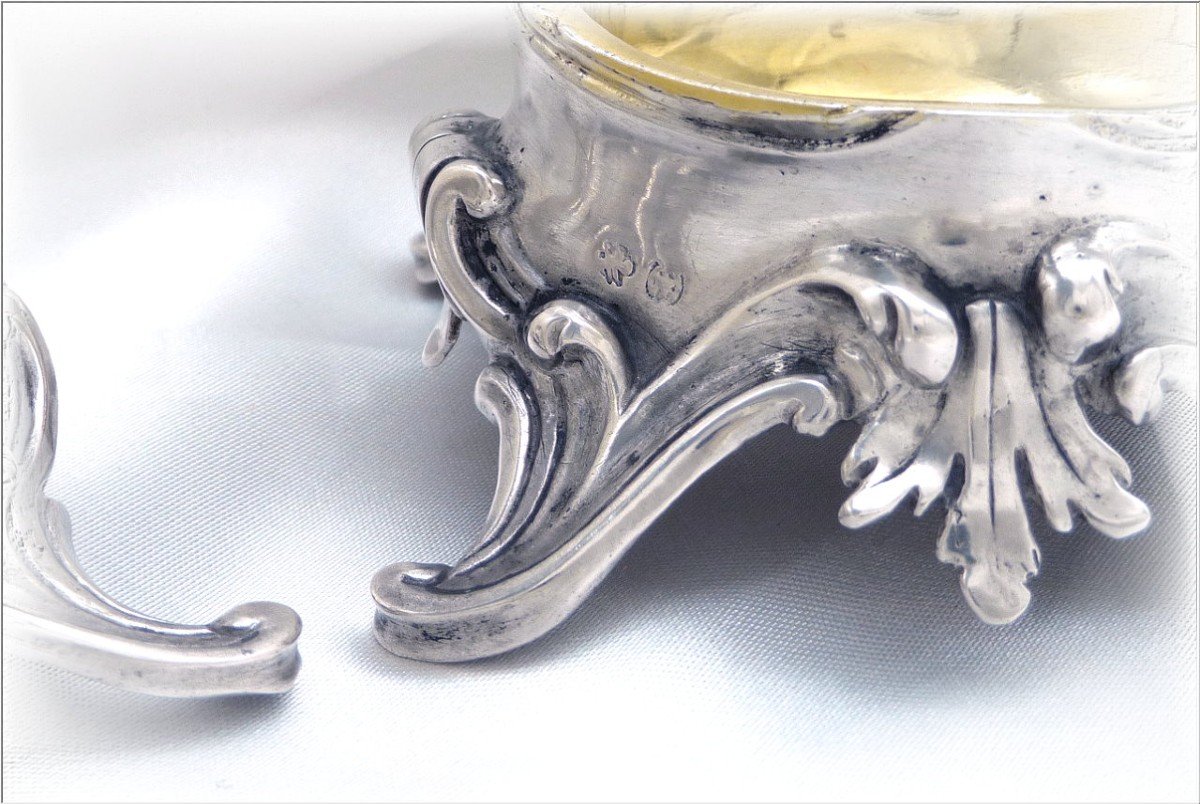 Very Rare Pair Of 18th Century Salt Shakers In Sterling Silver & Vermeil Louis XV Period-photo-5