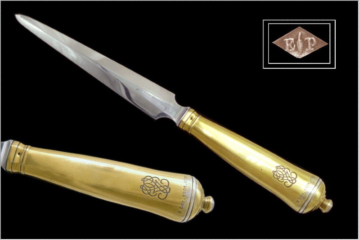 E.puiforcat - Letter Opener / Letter Opener Sterling Silver Vermeil Pommel Handle-photo-1