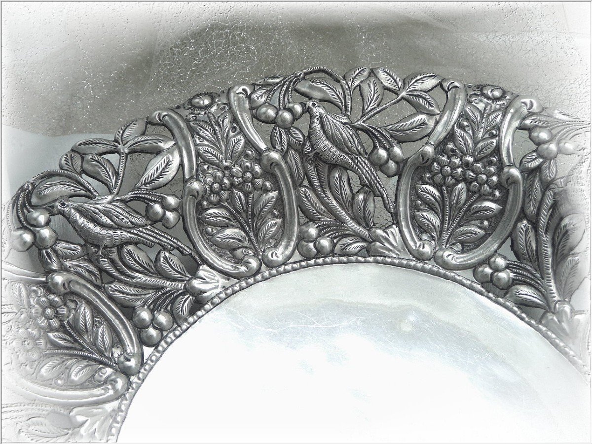 Grande Coupe à Fruits En Argent Massif Repercé à Décor Printanier - Travail Turc XIX°-photo-1