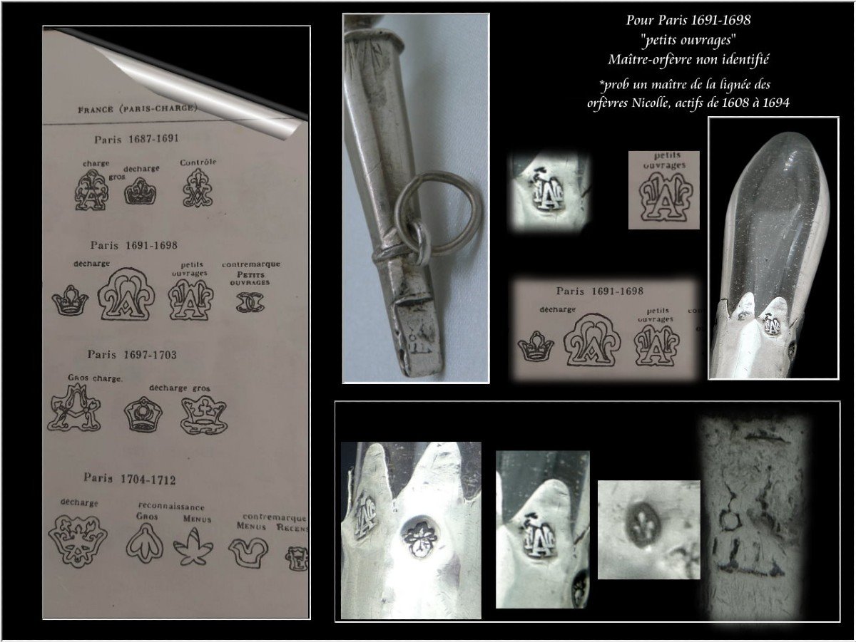 Epoque Louis XIV - Bel Hochet Siffleur en Argent Massif et Cristal De Roche - 1691-1698 Paris-photo-4