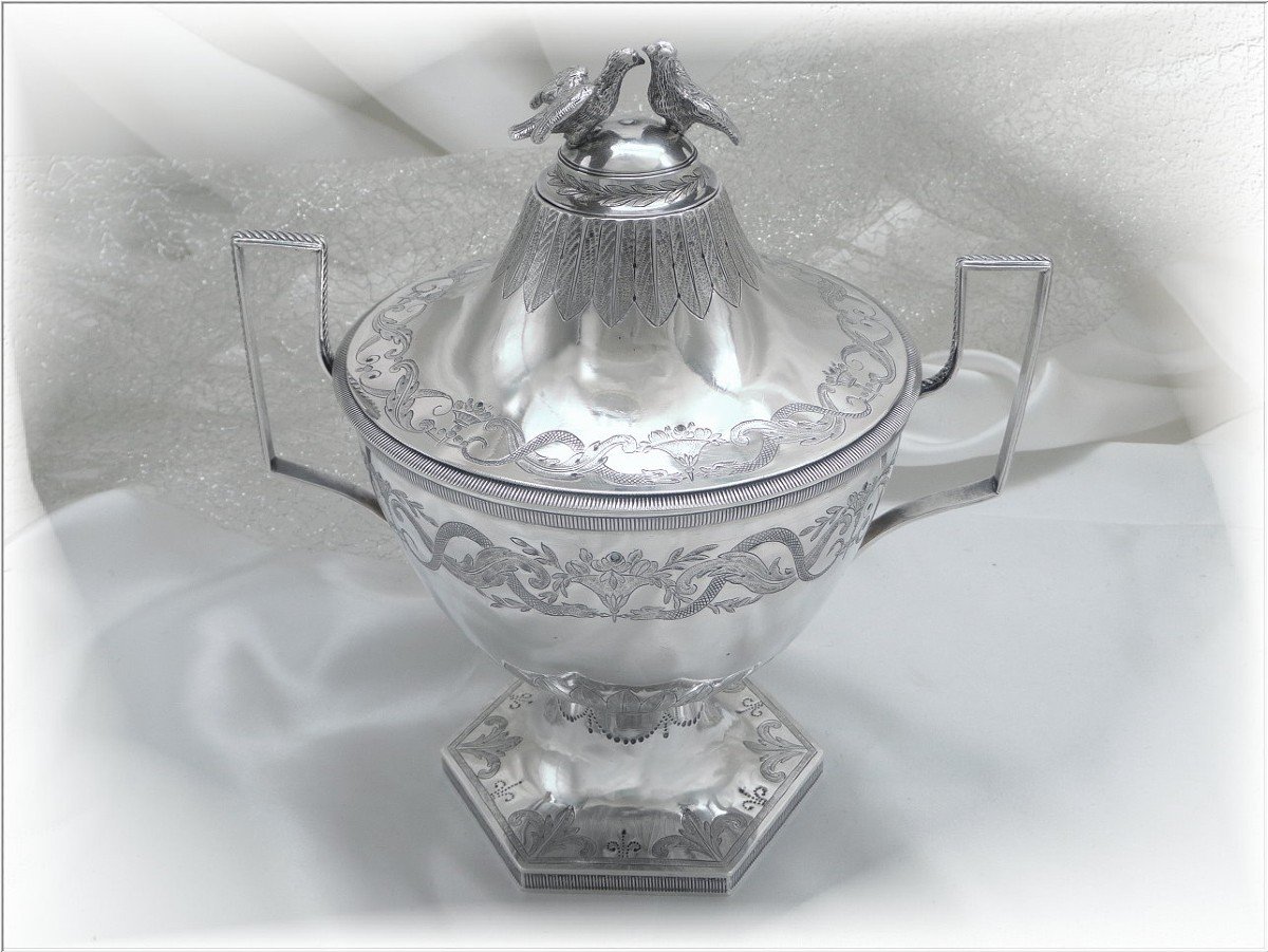 Marseille - Pot Couvert -  Sucrier/ Drageoir Argent Massif Gravé J.coulombier  Actif En 1797-photo-1