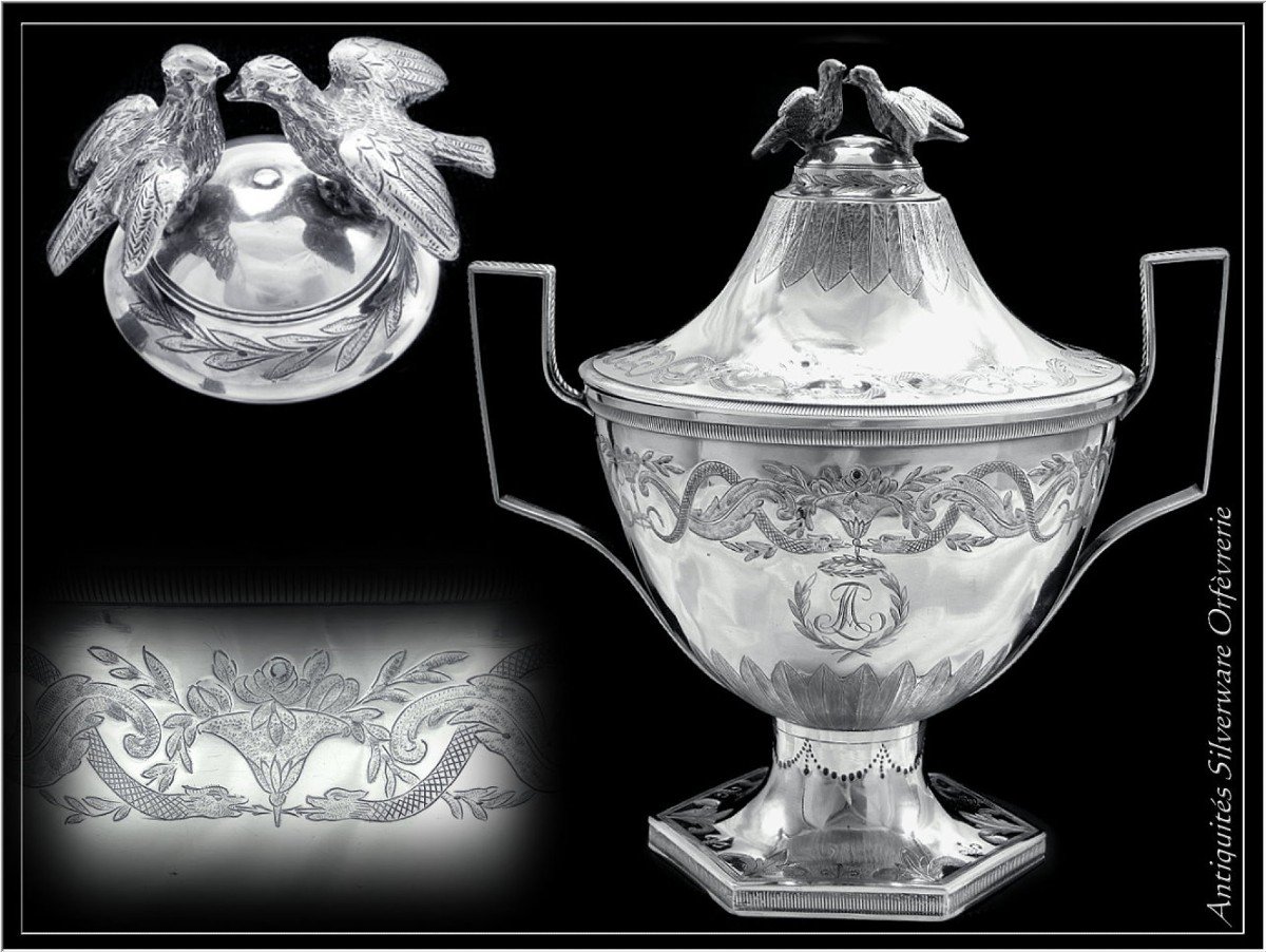 Marseille - Pot Couvert -  Sucrier/ Drageoir Argent Massif Gravé J.coulombier  Actif En 1797