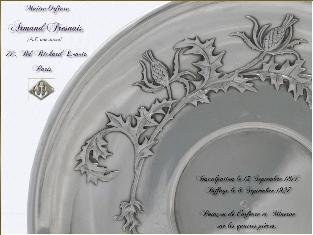 Pair Of Head To Head Cups With Art Nouveau Thistles Sterling Silver & Vermeil-photo-2