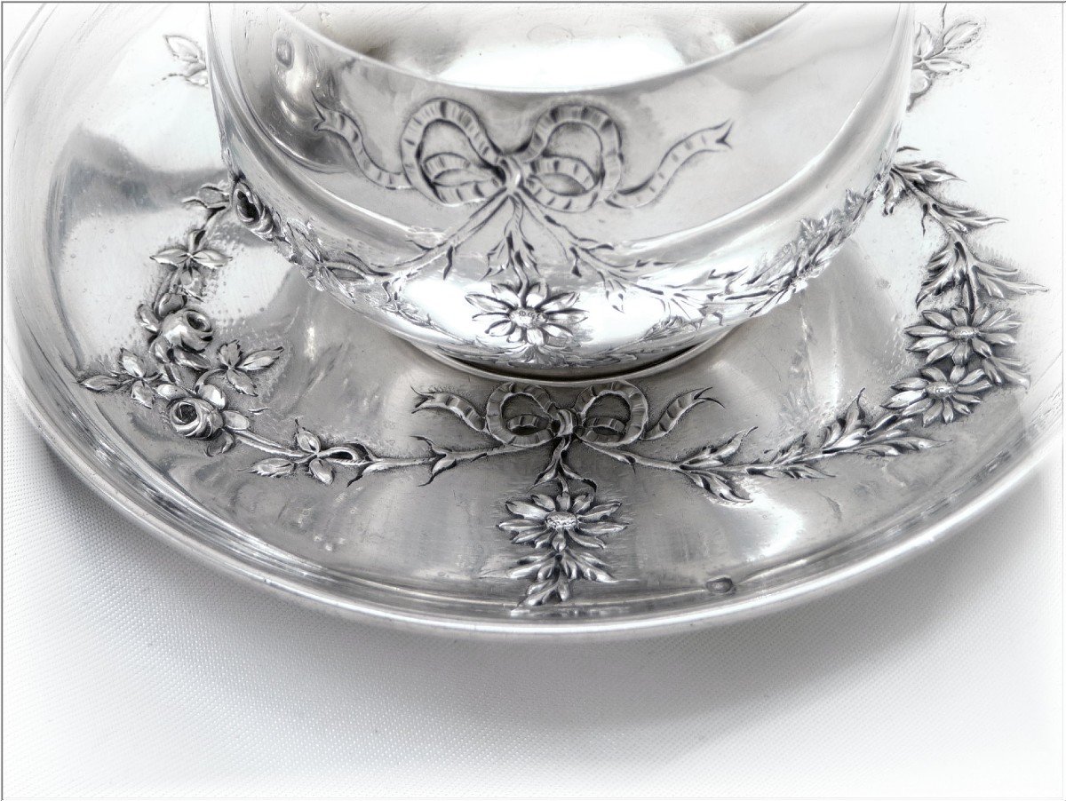 Boivin -  Paire De Tasses à Chocolat ou  à Thé   Tête -à -tête en Argent Massif  Décor De Roses-photo-3