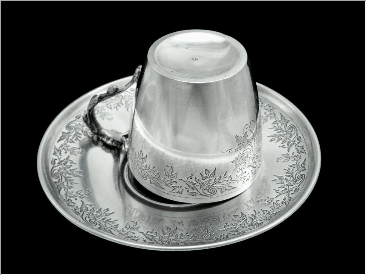 Vaneste & Delettrez - Tasse à Café Argent Massif Gravé  et sa Soucoupe - -photo-4