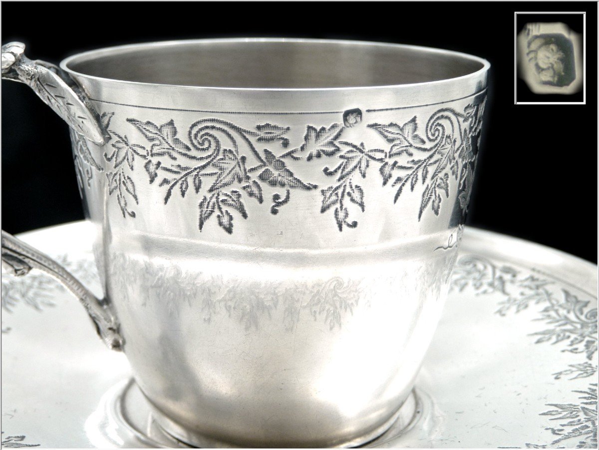 Vaneste & Delettrez - Tasse à Café Argent Massif Gravé  et sa Soucoupe - -photo-2