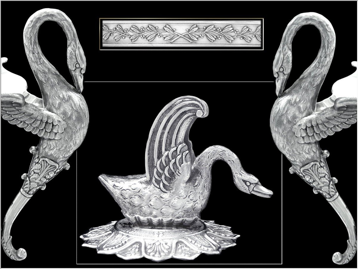 Denis Garreau - Grand Drageoir With Swans Sterling Silver & Crystal Restoration Period-photo-2