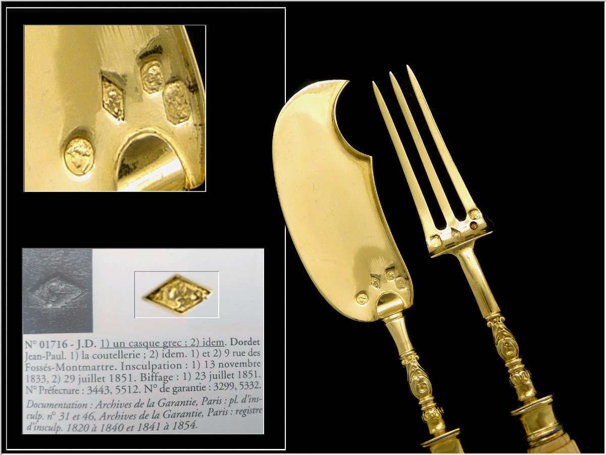 Jean-Paul Dordet - Service à Hors-d'oeuvre Ivoire, Argent Massif  Vermeillé.  Paris 1819-1838-photo-1