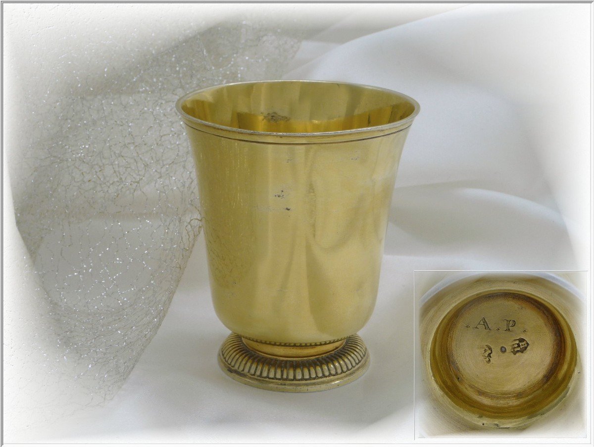Strasbourg - XVIII° Tulip Timbale Sterling Silver & Vermeil Jj Hauser Received In 1723-photo-3