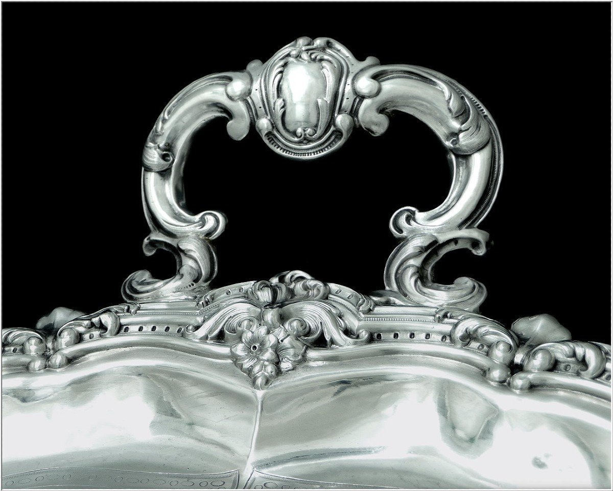 Martial Fray - Important Serving Tray In Engraved Sterling Silver 19th Century. (1849-1875)-photo-2