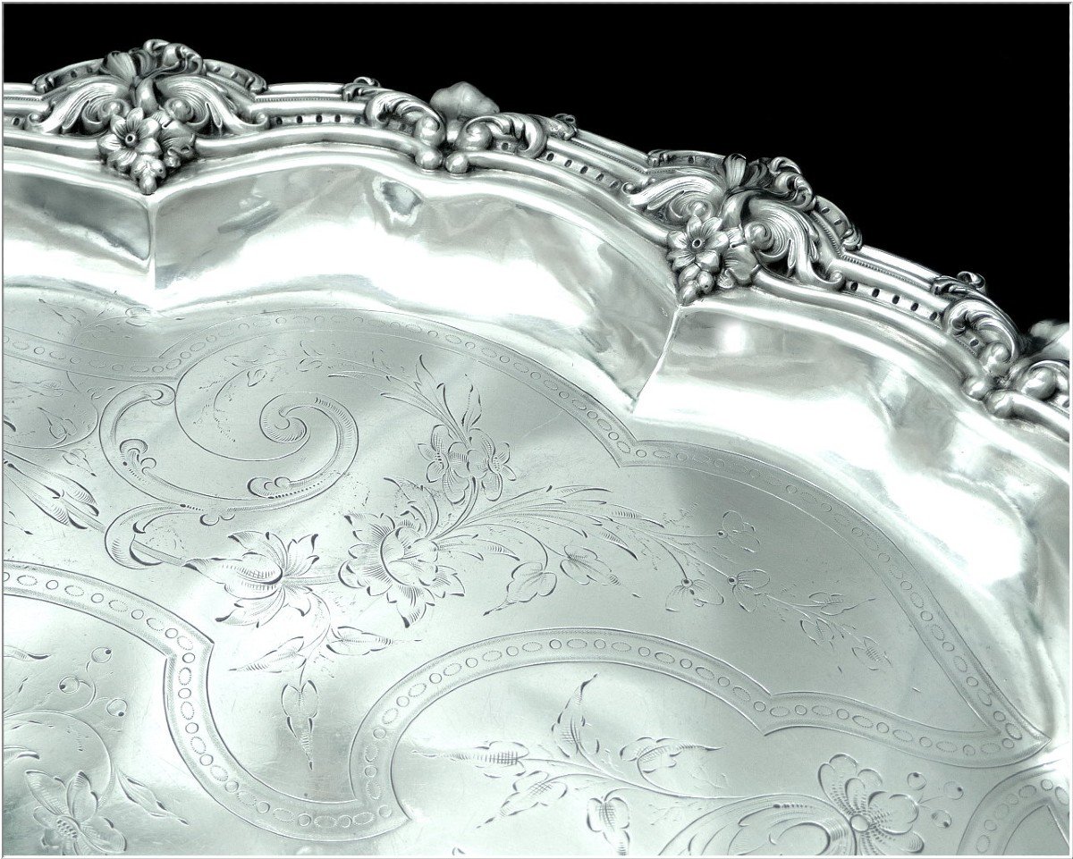 Martial Fray - Important Serving Tray In Engraved Sterling Silver 19th Century. (1849-1875)-photo-5