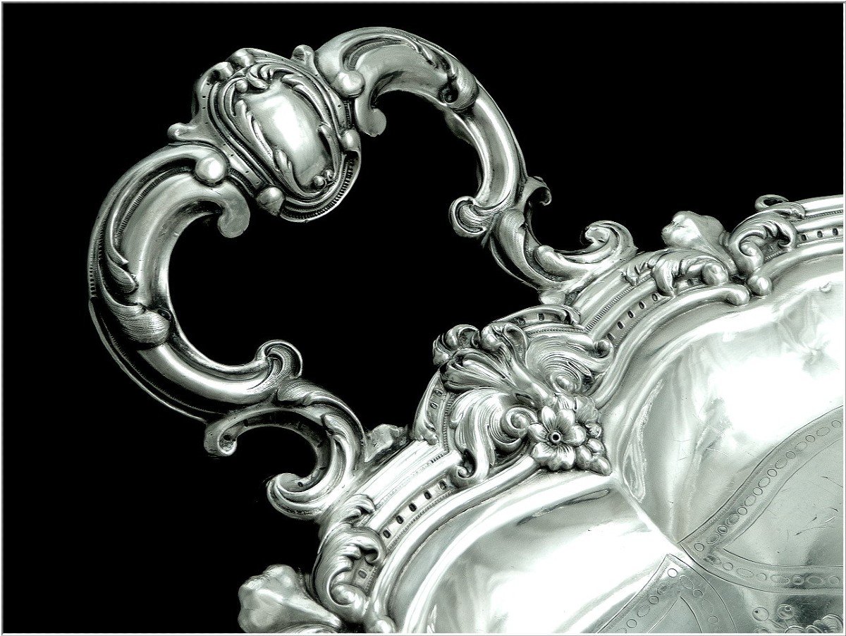 Martial Fray - Important Serving Tray In Engraved Sterling Silver 19th Century. (1849-1875)-photo-2