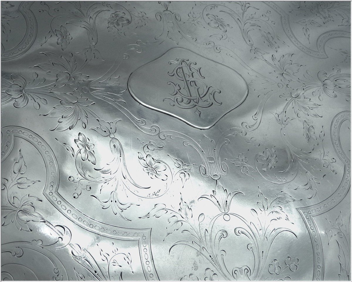 Martial Fray - Important Serving Tray In Engraved Sterling Silver 19th Century. (1849-1875)-photo-6