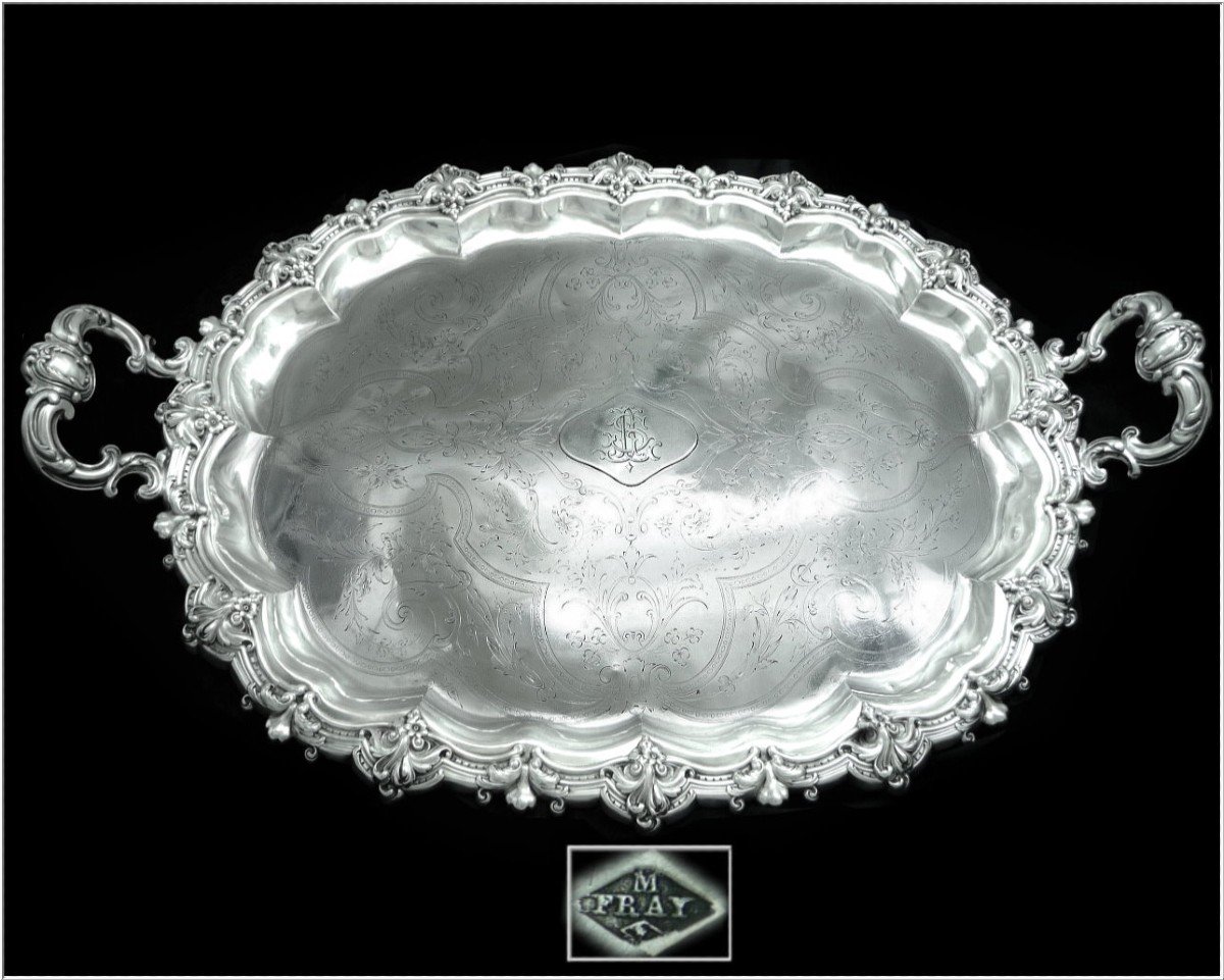 Martial Fray - Important Serving Tray In Engraved Sterling Silver 19th Century. (1849-1875)-photo-8