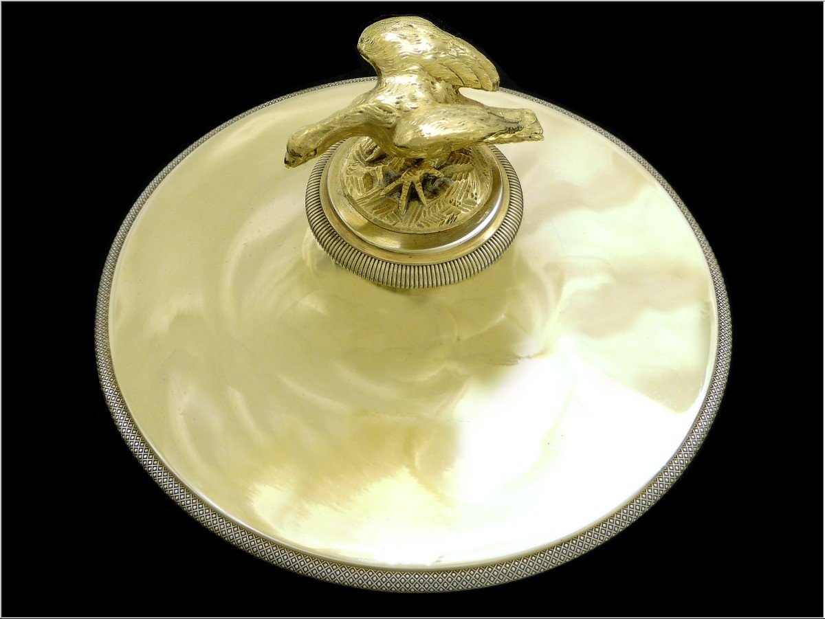 Tm Bary - Covered Sugar Bowl - Sterling Silver Vermeil Drageoir Late 18th Century Eagle - Snake Handles-photo-3