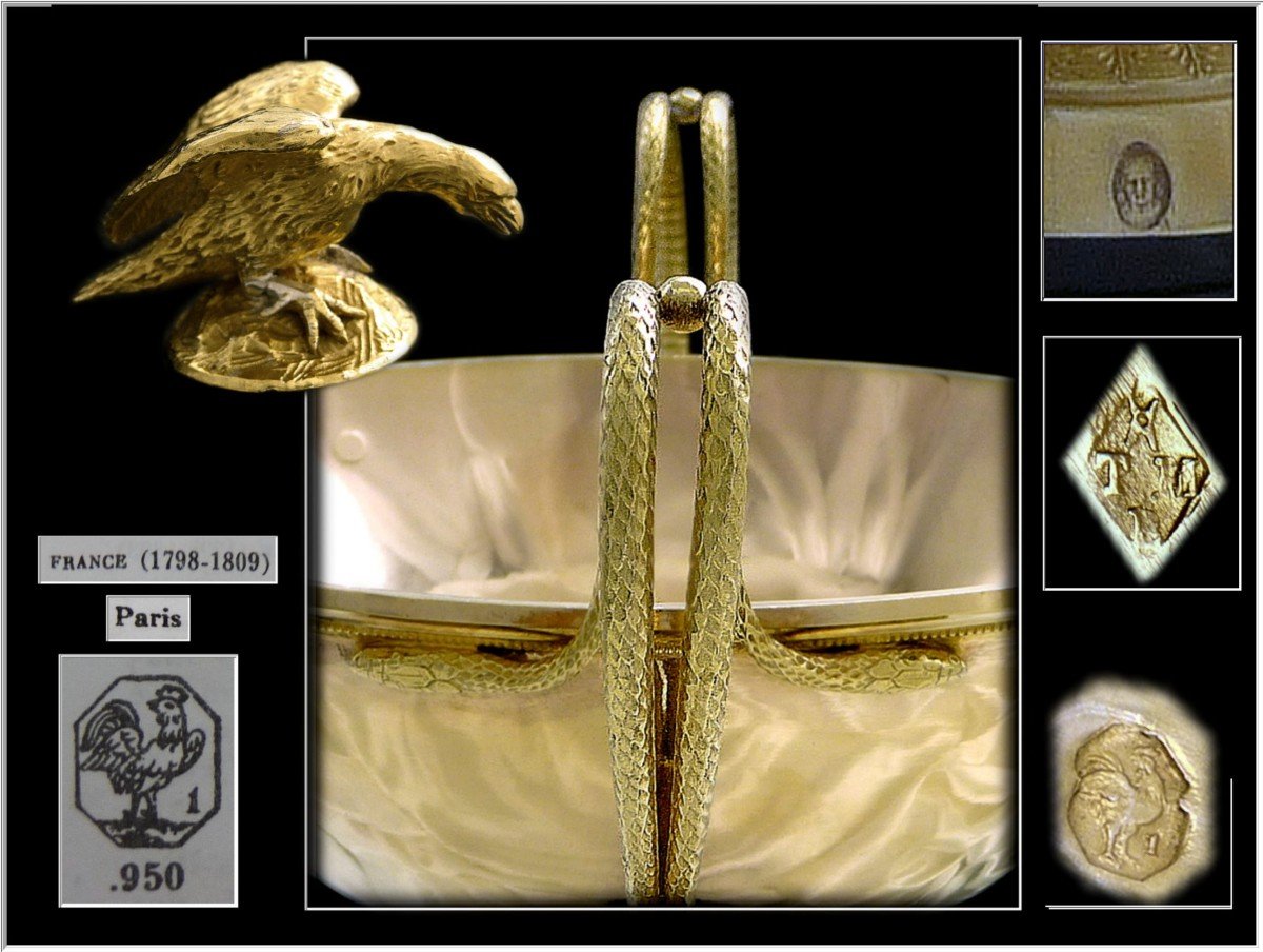 Tm Bary - Covered Sugar Bowl - Sterling Silver Vermeil Drageoir Late 18th Century Eagle - Snake Handles-photo-4