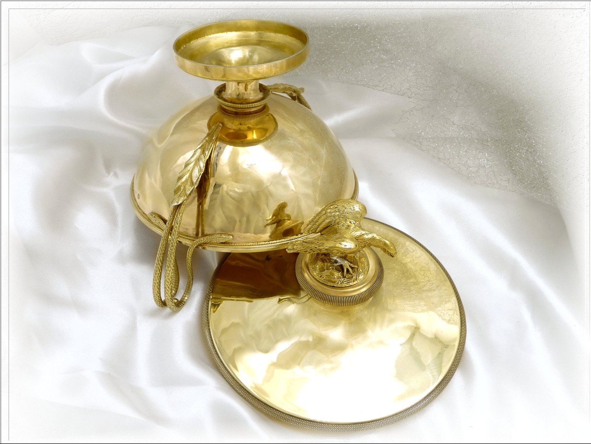 Tm Bary - Covered Sugar Bowl - Sterling Silver Vermeil Drageoir Late 18th Century Eagle - Snake Handles-photo-1