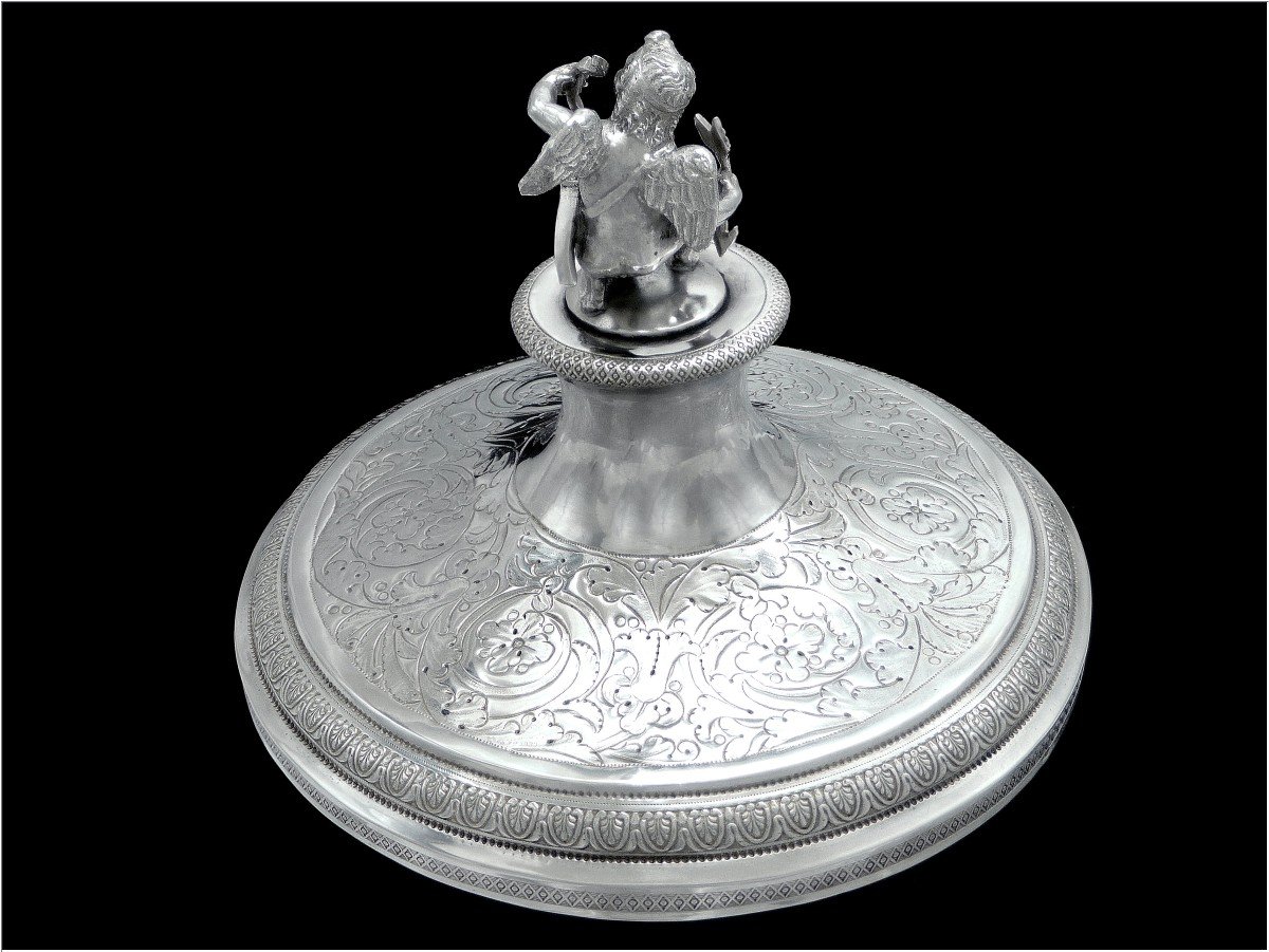 Rome - Sucrier Couvert - Drageoir Argent Massif Cupidon & Cariatides XIX° Italie-photo-4