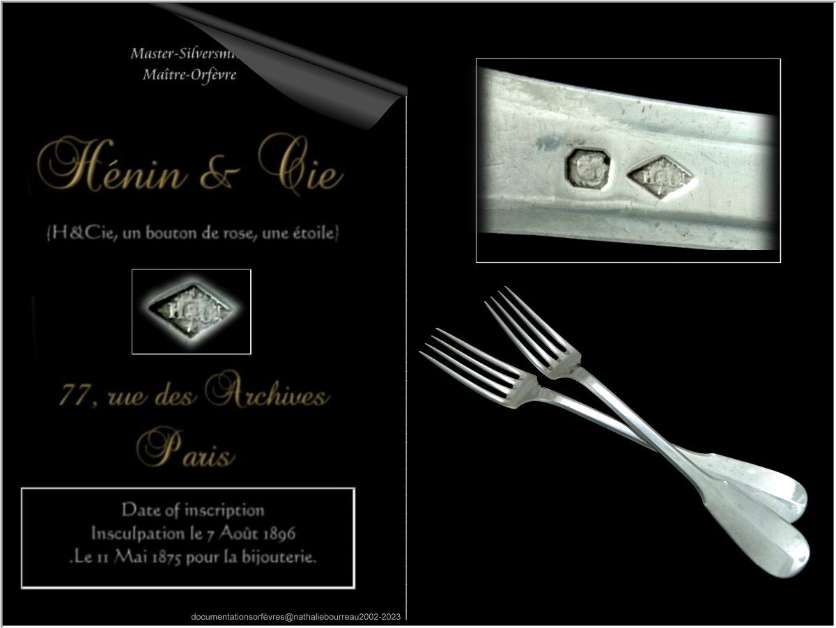 Henin & Cie - Paire de Grandes Fourchettes de Service de Table (ragoût) Argent Massif Uniplat-photo-4