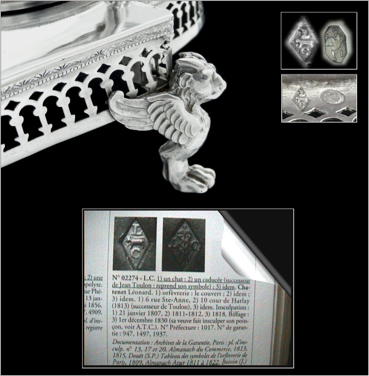 Léonard Chatenet - Porte-Huilier Argent Massif -  Griffons & Serpents Paris 1807-photo-6
